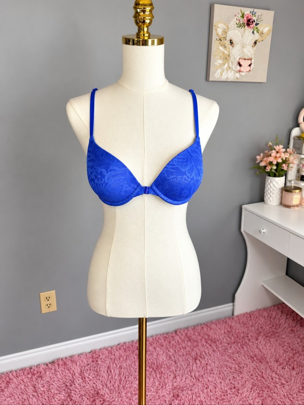 PINK Victoria's Secret Royal Blue Lace Push-Up Bra